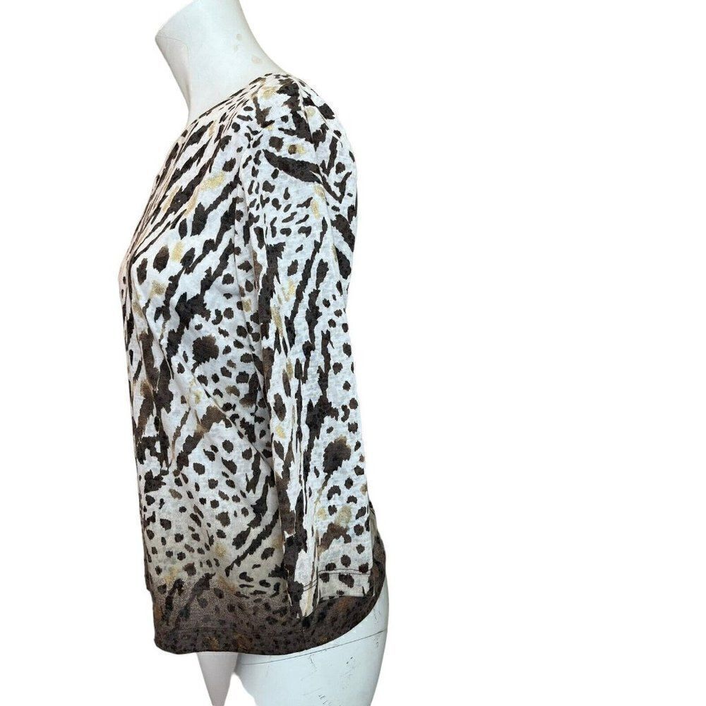 Chicos Zenergy 1 Medium Animal Print Blouse Leopard Gold Metallic Lightweight - Picture 2 of 5